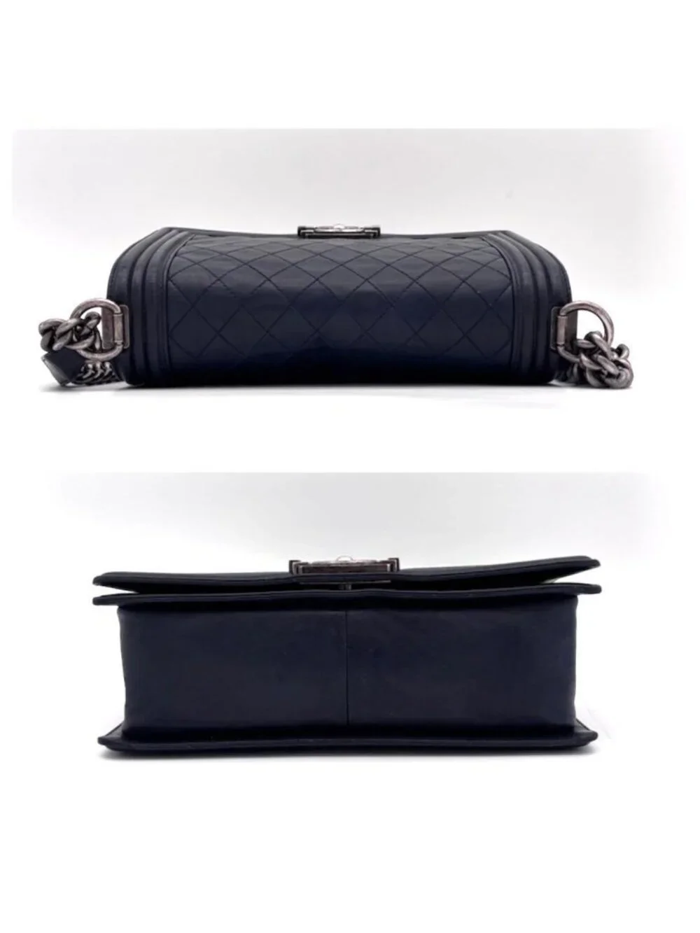 Chanel Boy Quilted Chain Shoulder Bag Navy Lambskin